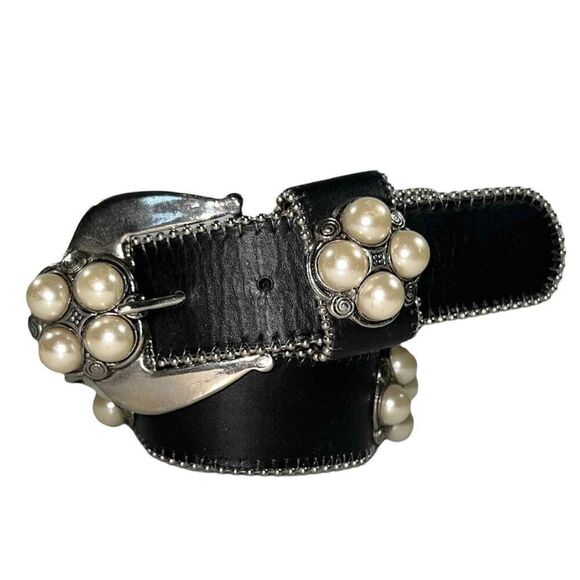 Cignal Pearl Silver & Black Belt Women’s  Small Black Classic Embellished main image 6